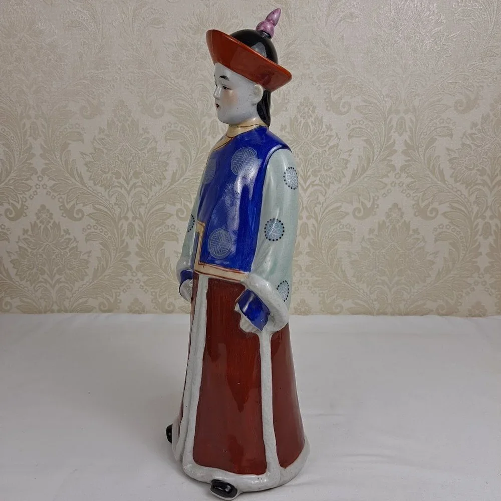 Vintage Porcelain Chinese Boy Statue Traditional Clothing Hand Painted